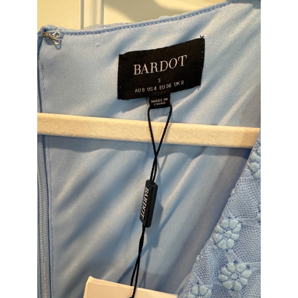 Bardot Light Blue Lace Square Neck Long Sleeve Maxi Dress Cornflower - Picture 9 of 13